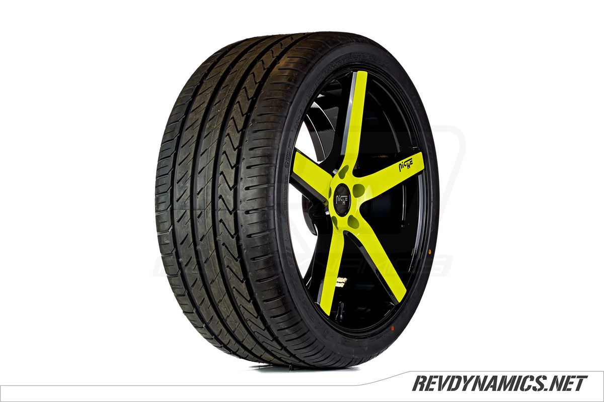 Niche Milan with Lexani LX-Twenty tire custom painted in Lime Squeeze and Black 