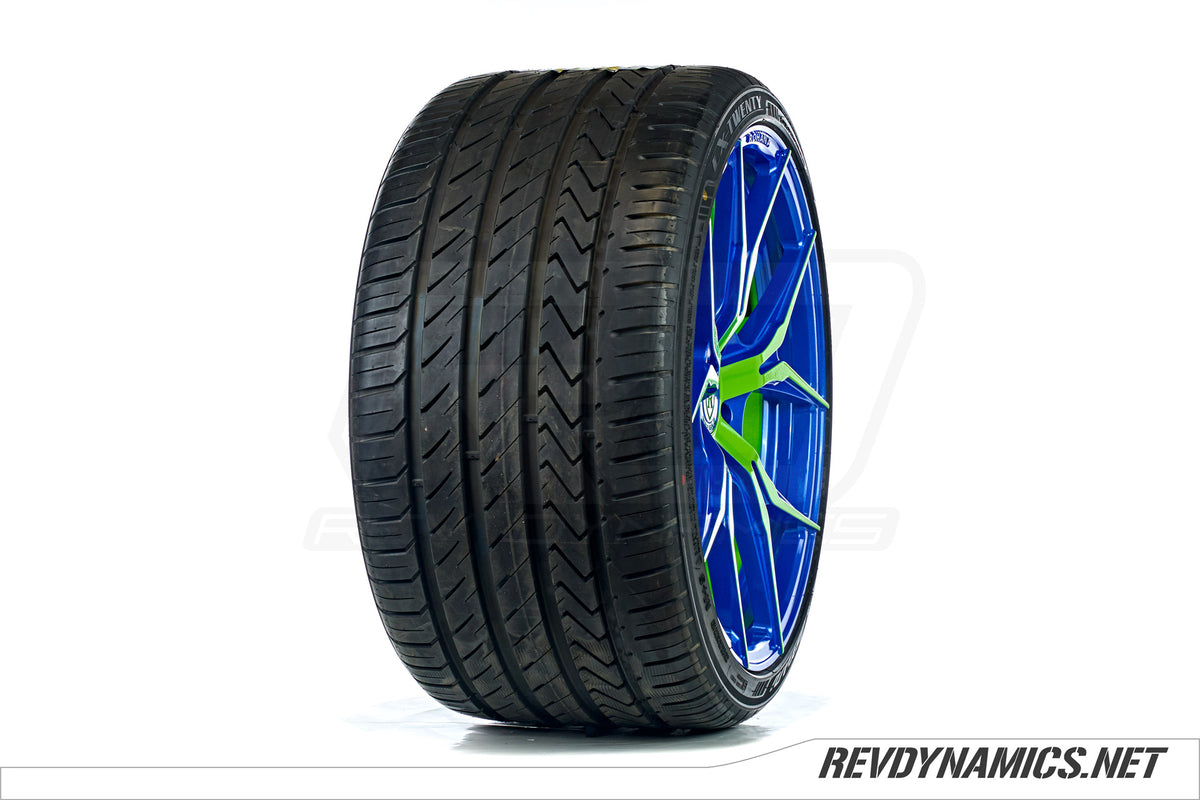 Rohana RFX5 with Lexani LX-Twenty tire custom painted in Envy Green and Stealth Blue 