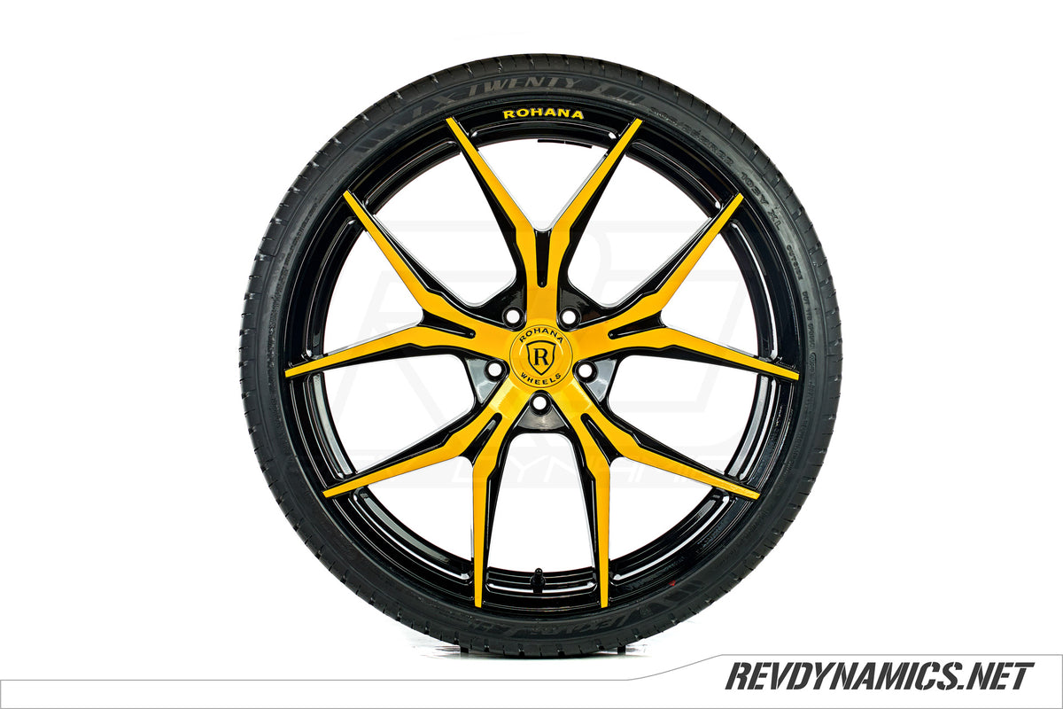 Rohana RFX5 Wheel Powdercoated in Daytona Yellow and Black 