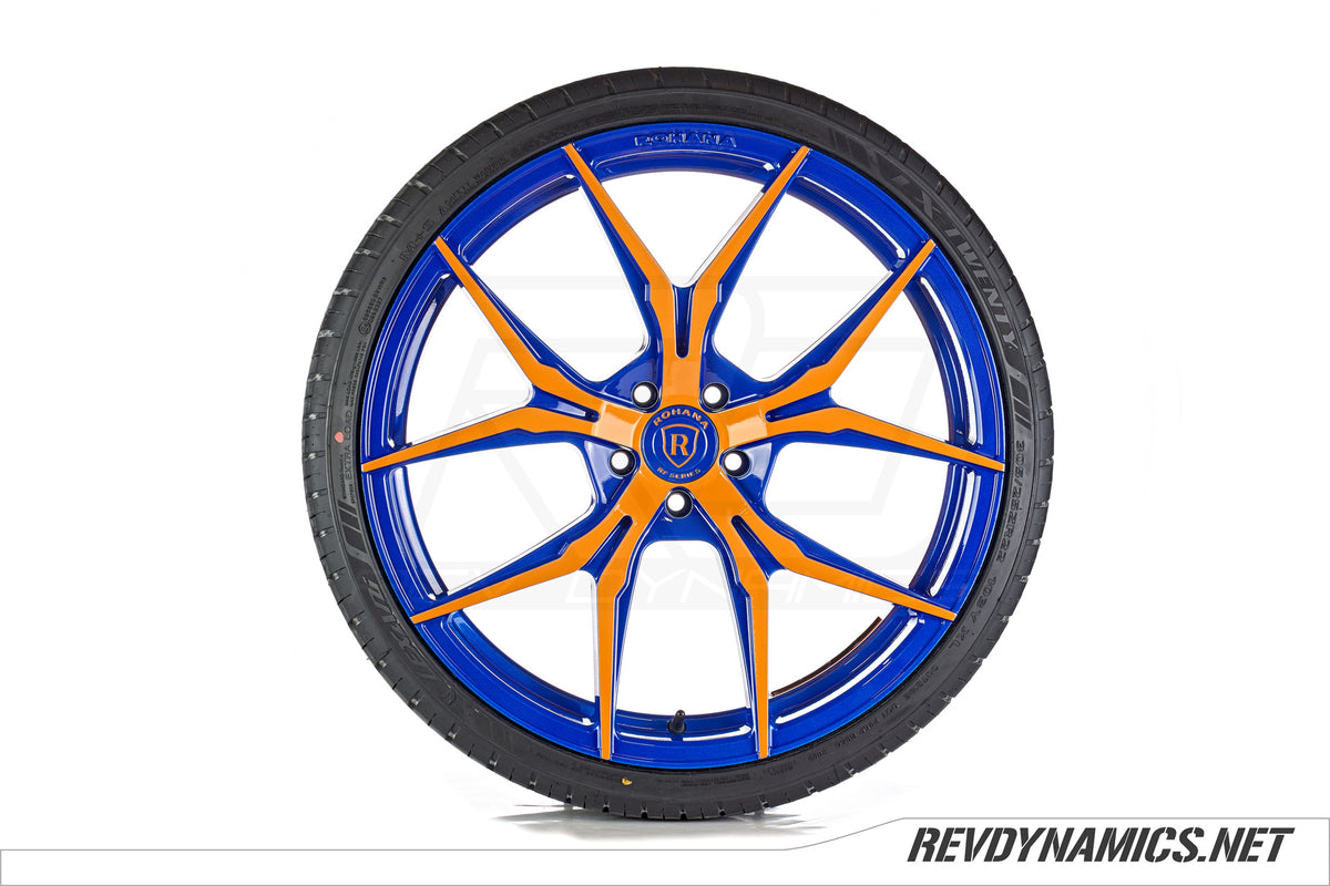 Rohana RFX5 Wheel Powdercoated in Stealth Blue and Sunrise Orange 