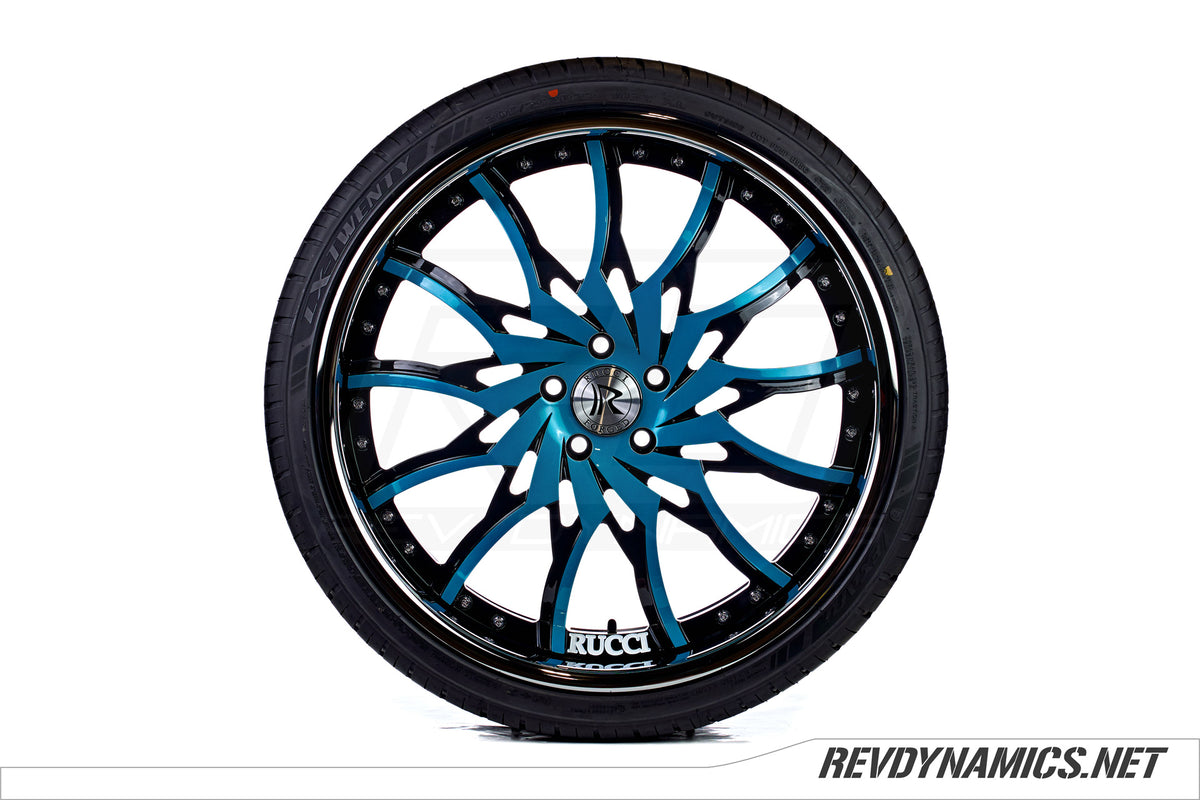Rucci Dusse Wheel Powdercoated in Pacific Teal, Black, and White 
