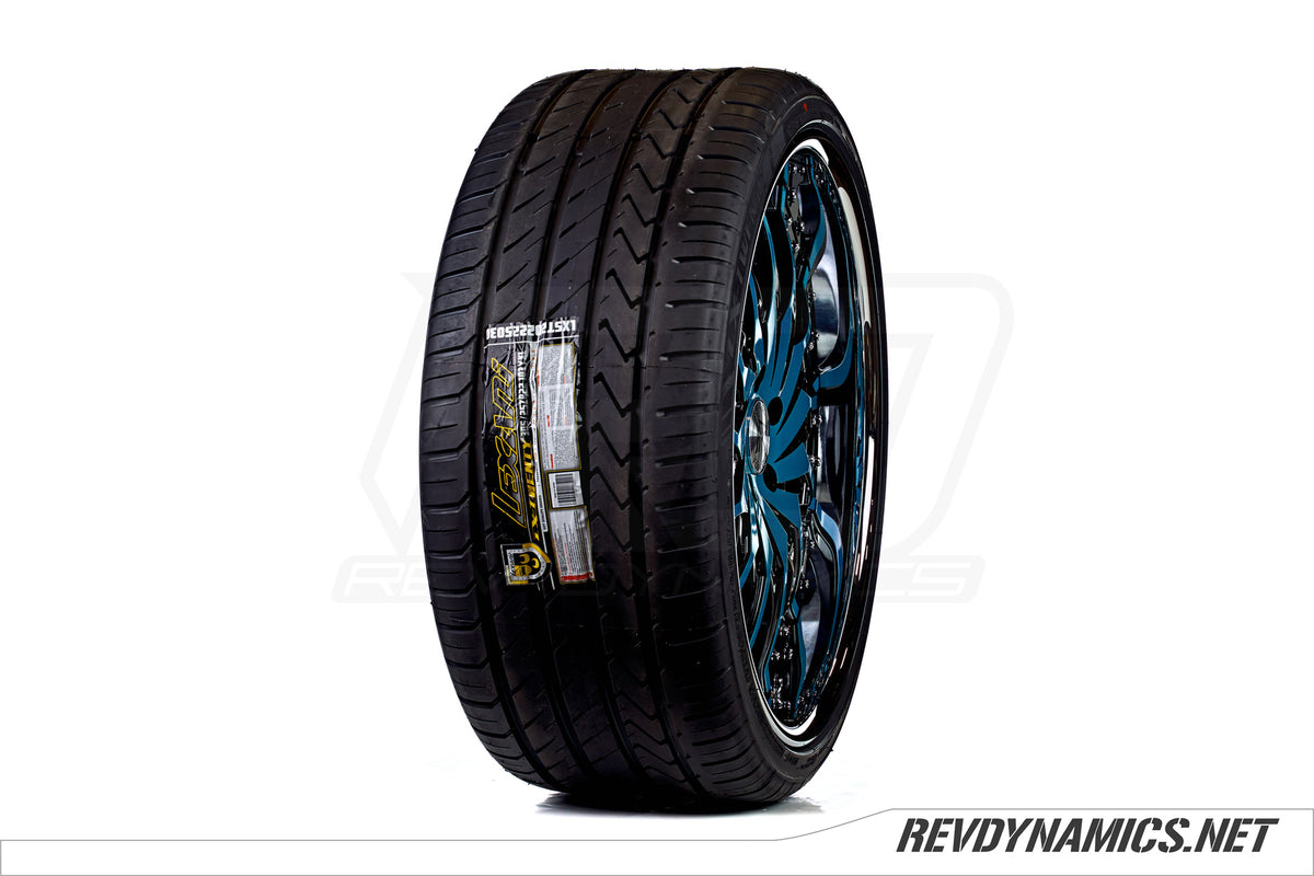 Rucci Dusse with Lexani LX-Twenty tire custom painted in Pacific Teal, Black, and White 