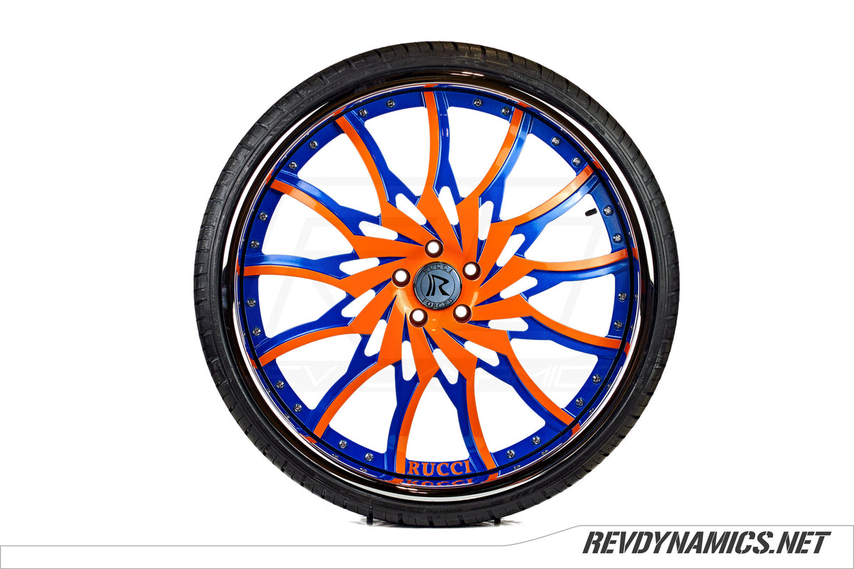 Rucci Dusse Wheel Powdercoated in Stealth Blue and Sunrise Orange 