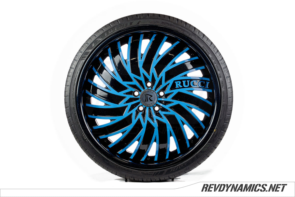 Rucci Squad Wheel Powdercoated in Miami Blue and Metallic Black