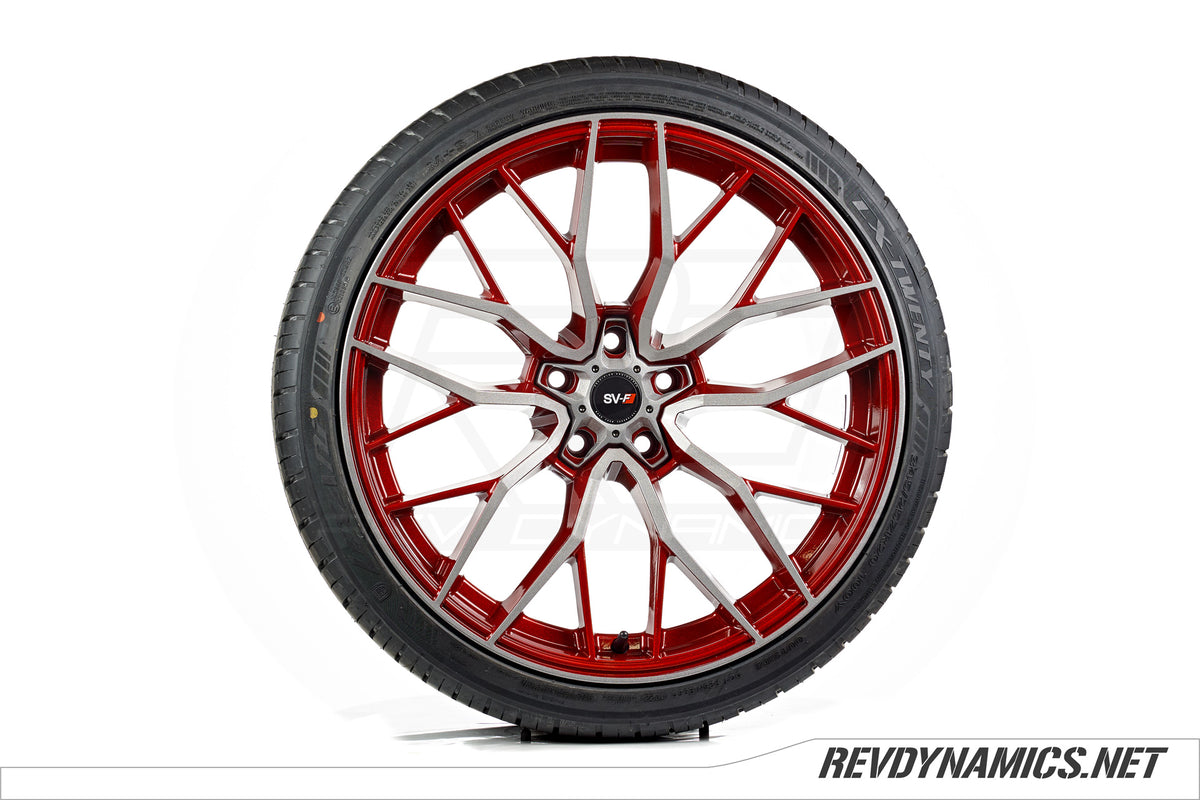 Savini SV-F2 Wheel Powdercoated in Sunset Red and Turbo Silver 