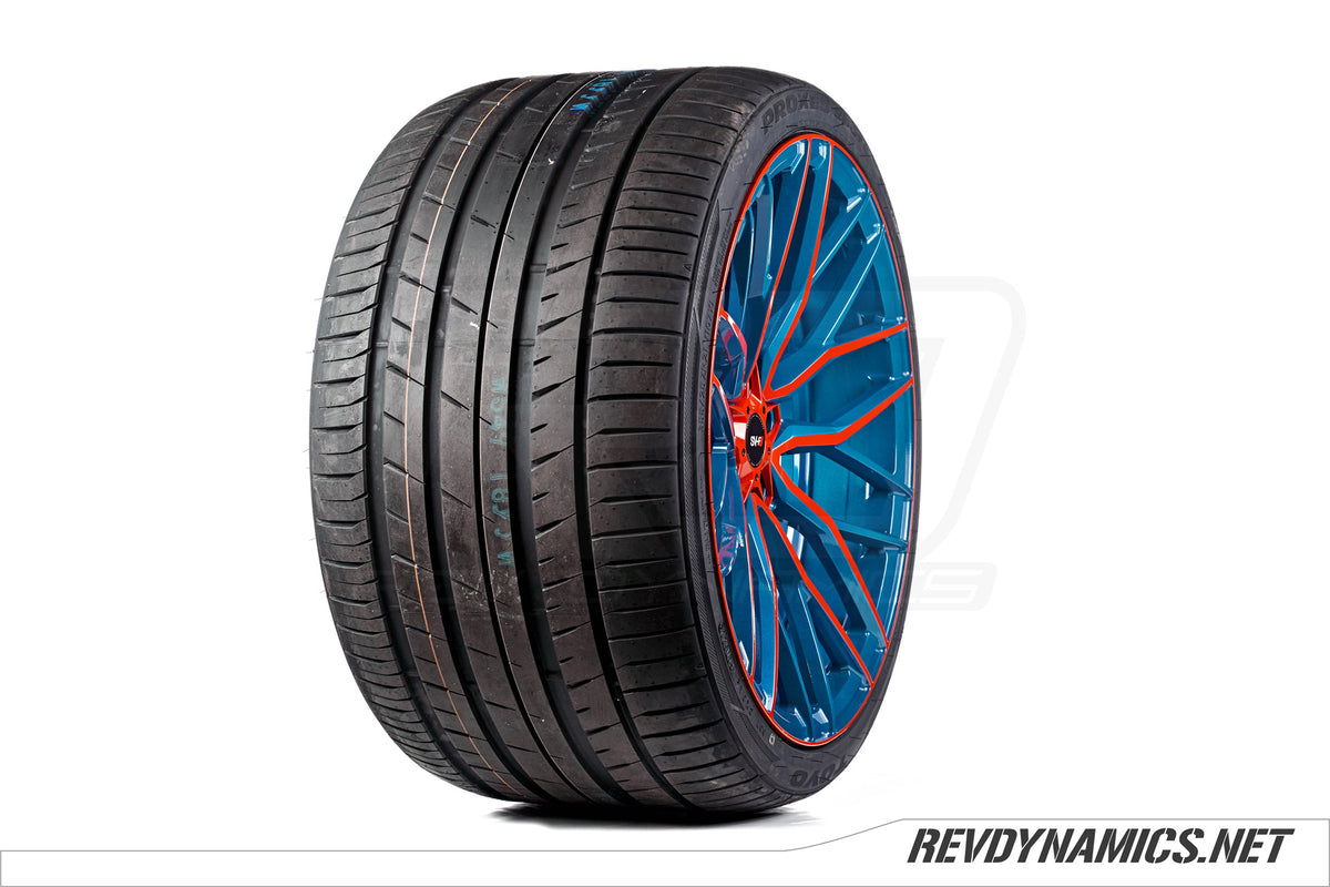 Savini SV-F2 2pc with Toyo Proxes Sport tire tire custom painted in Pacific Teal and Red Pearl 