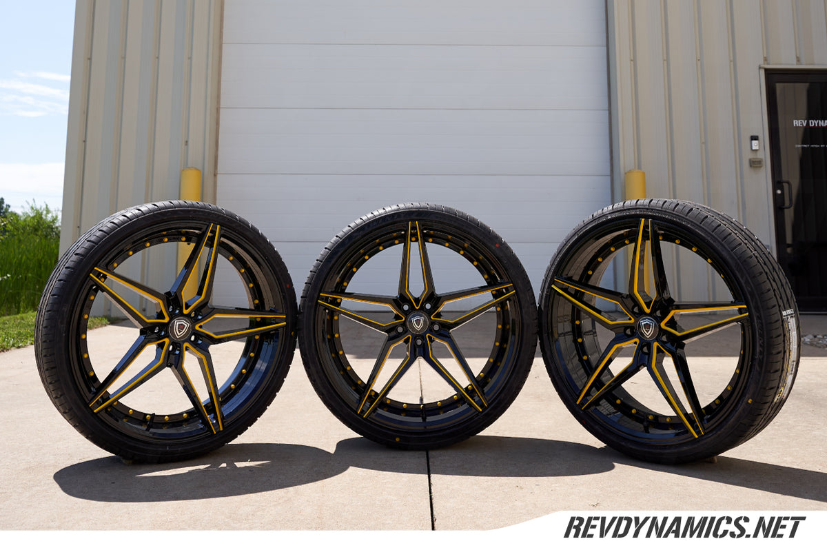 Daytona Yellow and Black Polaris Slingshot Wheels by Rev Dynamics