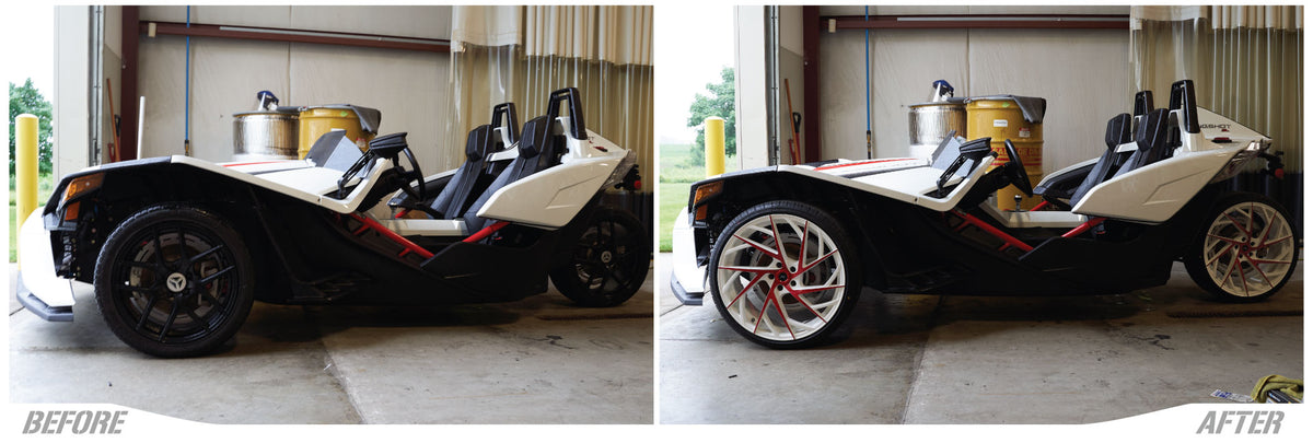 Polaris Slingshot Before With Stock Wheels vs with Aftermarket Lexani Rims