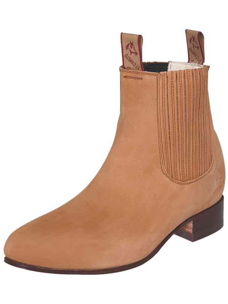Botines Charros Clasicos de Piel Nobuck para Hombre 'El Canelo' - Men's Nubuck Leather Classic Pull-On Chelsea Ankle Boots 'El Canelo' - ID: 230