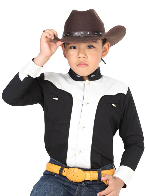 Black Long Sleeve Charra Cowboy Shirt for Children 'El General' - ID: 40363