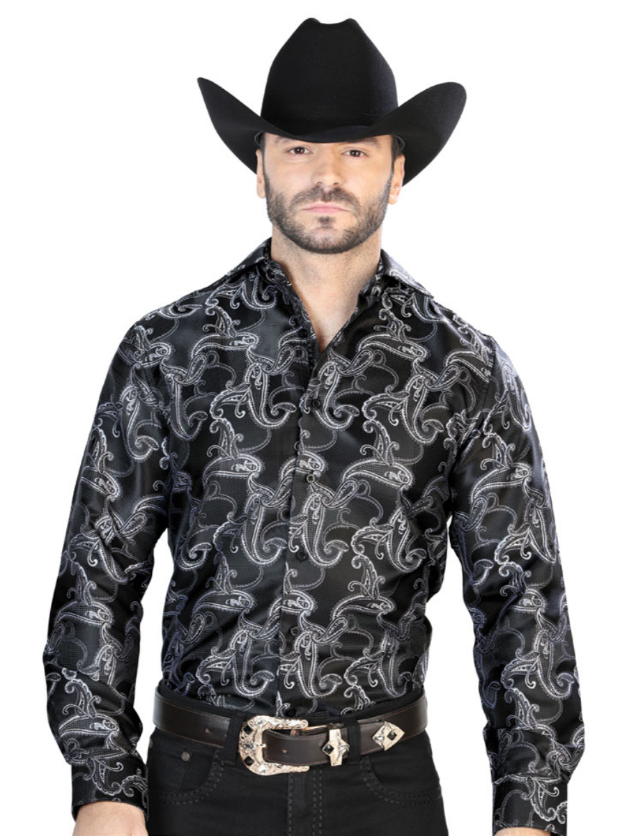 Cashmere Printed Jacquard Long Sleeve Denim Shirt - Western Shirt