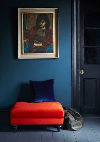 Arlo & Jacob footstoll and matching velvet cushion - Navy Blue