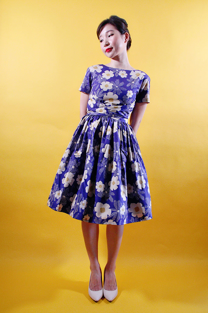 blue floral swing dress