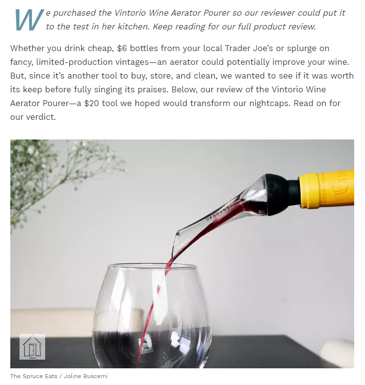 Vintorio Wine Aerator Pourer reviewed by the Spruce Eats