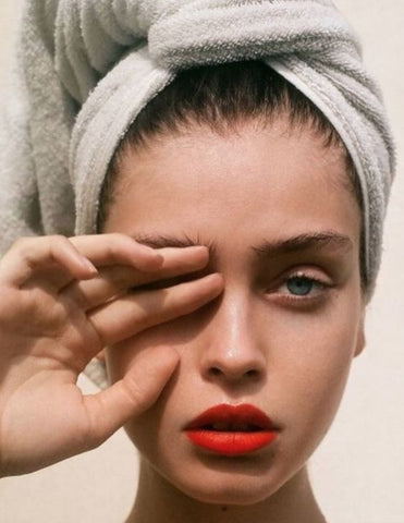 model beauty skincare glow red lips