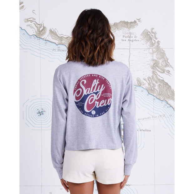 Womens Long Sleeve Crop T-Shirt - Club Salty L/S Crop Tee - Athletic Heather - firstmasonicdistrict