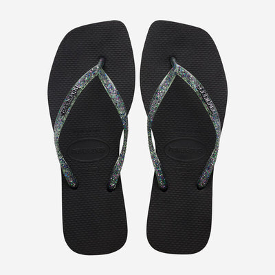 Havaianas Square Logo Metallic - Womens Flip Flops - Black - firstmasonicdistrict