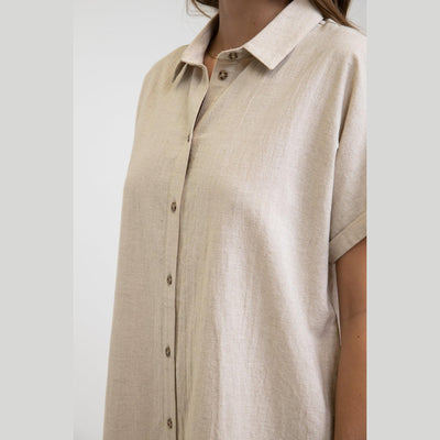 Classic Linen Shirt Dress - Sand - firstmasonicdistrict