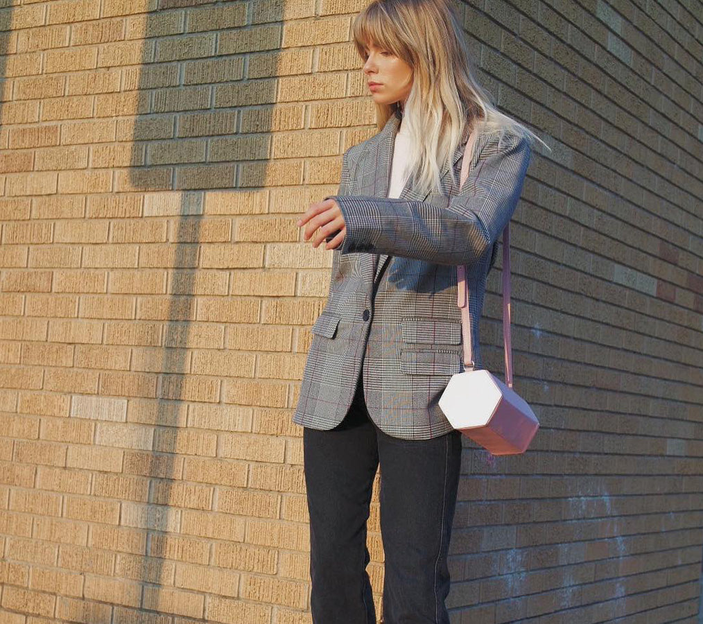 @courtneeruthie with THE HEXAD's Prism Crossbody in Shell Pink