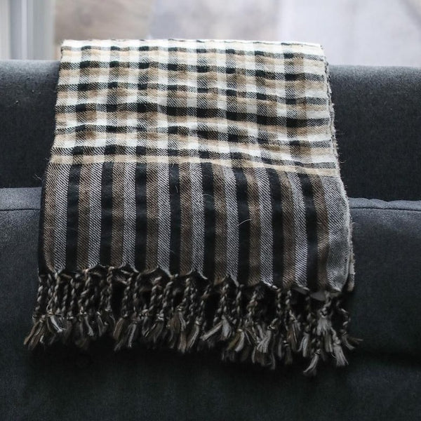 Hand Loomed Plaid Merino Wool Throw Blanket - TerraKlay