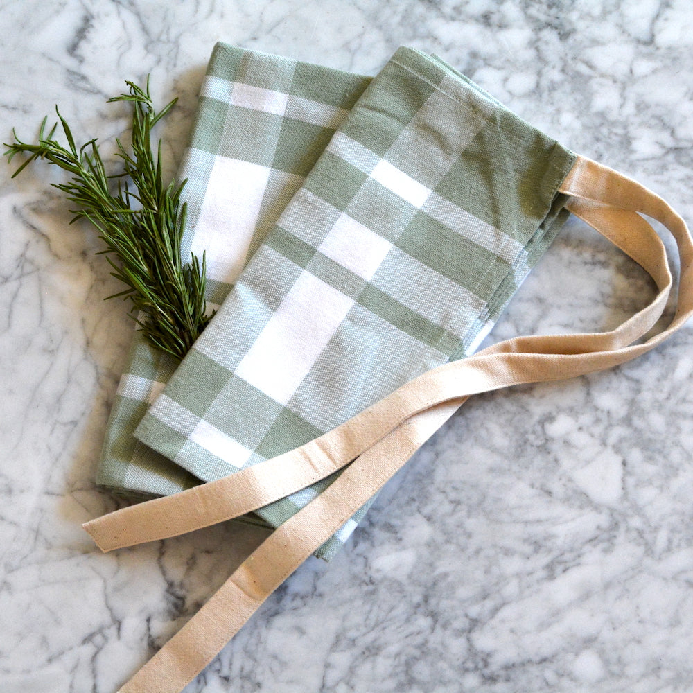 2pc Cotton Yarndye Green Plaid Kitchen Towel Farmhouse Chic by