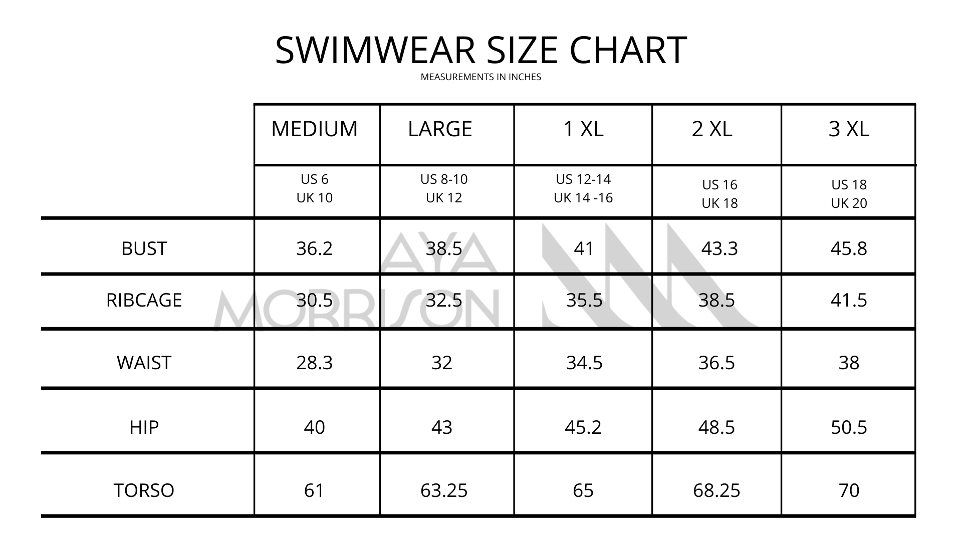 Swimwear Size Chart