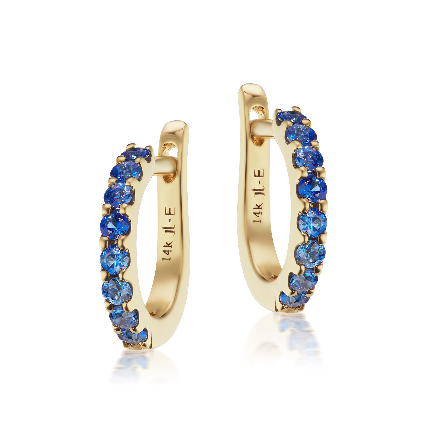 Jane Taylor Slim Huggie Hoops w/ Blue Sapphire