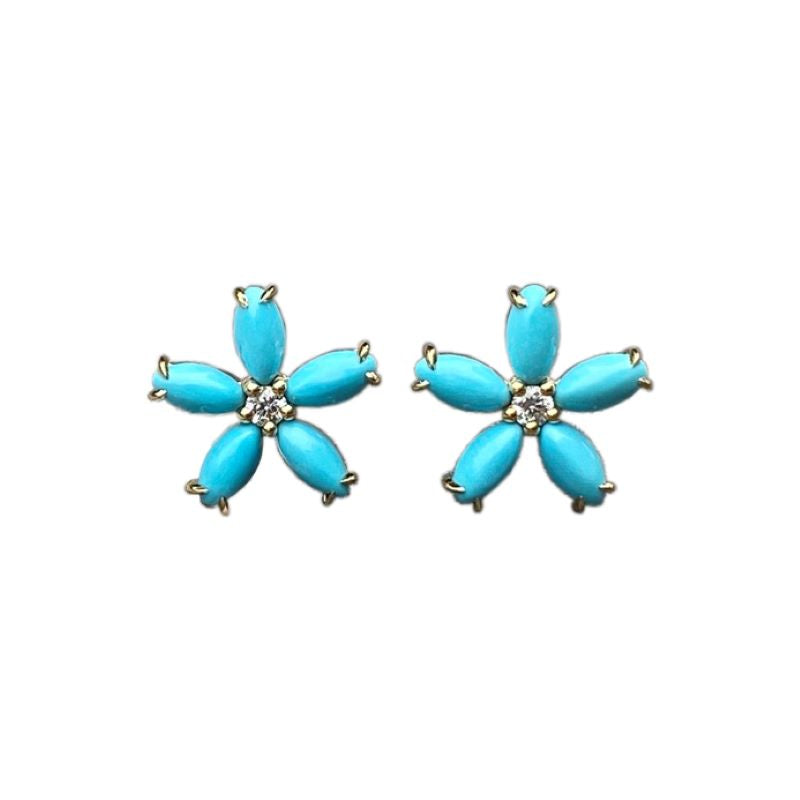Jane Taylor Flower Power Petal Stud Earrings w/ Turquoise