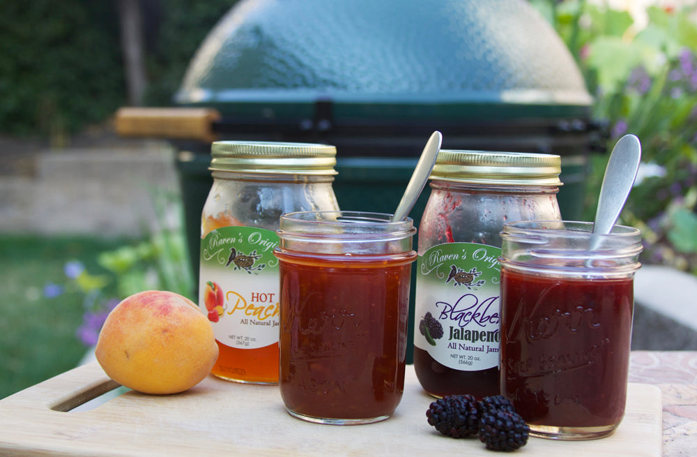 Homemade barbecue sauces made from jam - Raven's Nest peach and blackberry jams