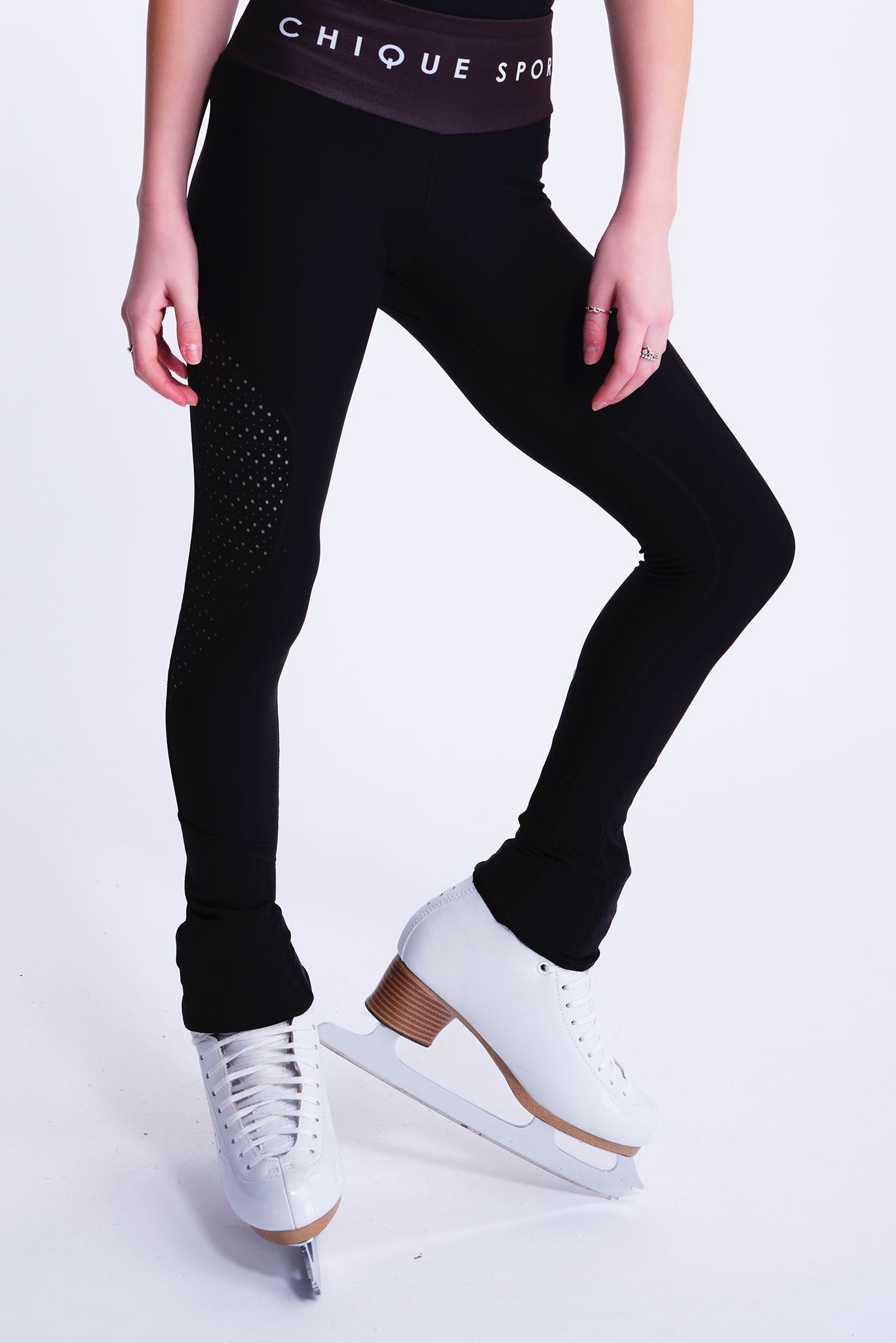 Viva Black and Coral Piped High Waisted Ice Skating Leggings