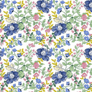 Multicolor floral printed cotton napkin with blue, pink, and yellow flowers.