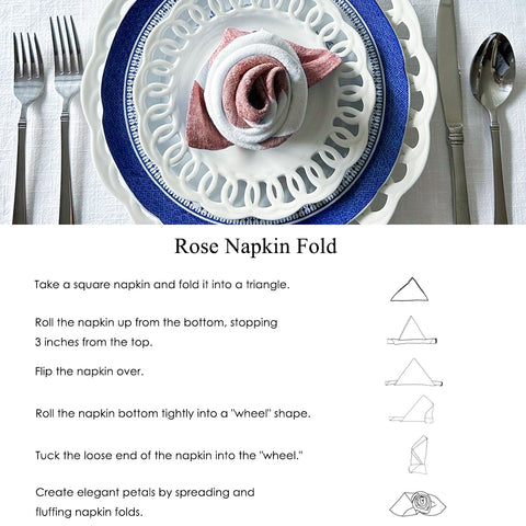 DIY Rose Napkin Fold | www.allcottonandlinen.com/ | Napkin folding | How to fold a napkin like a rose: 6 Steps
