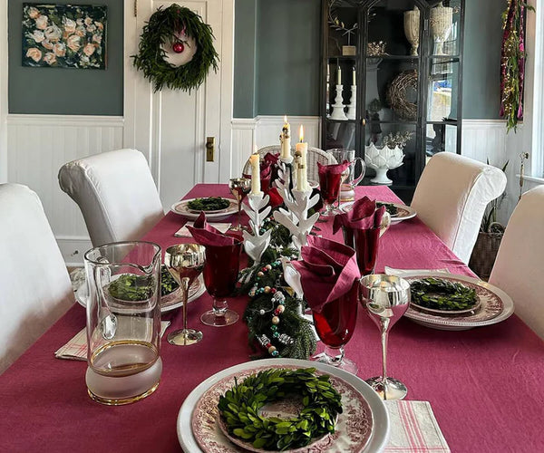 dark red tablecloth