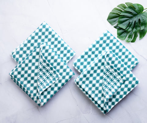 teal kitchen dish towels, dish towels with hanging loops, teal blue dish towels.