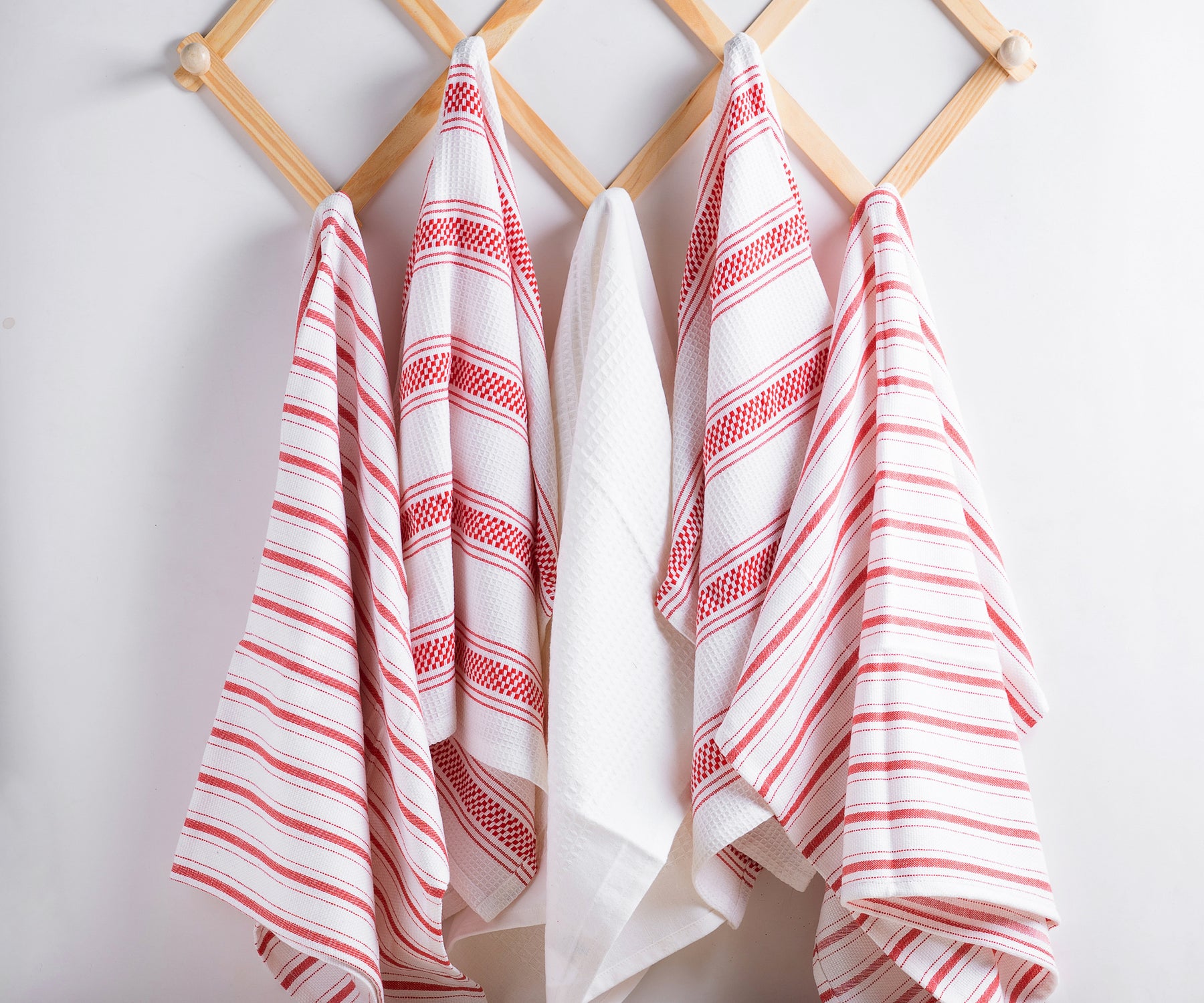 kitchen towels set of 6, Red and white striped dish towels cotton, drying dish towels for kitchen.