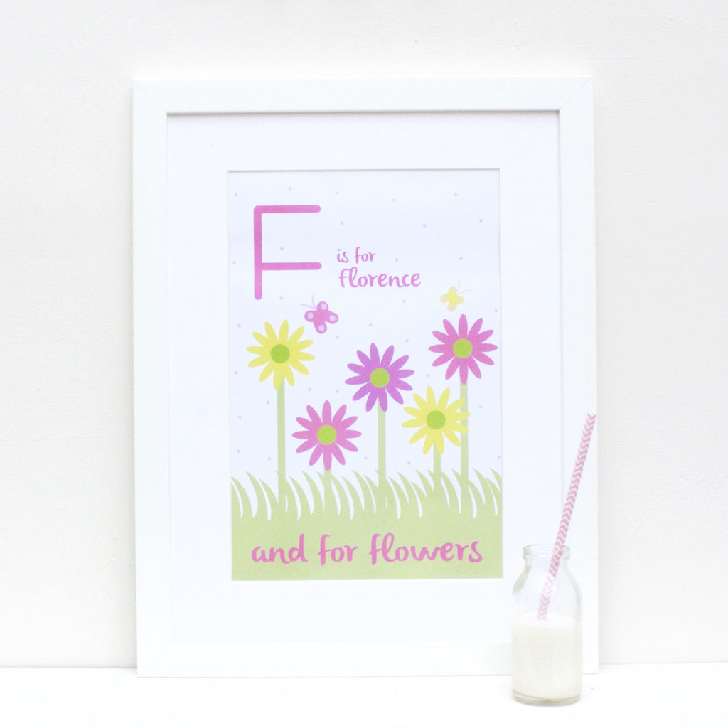 Flowers Personalised Alphabet Name Print Hope Rainbows