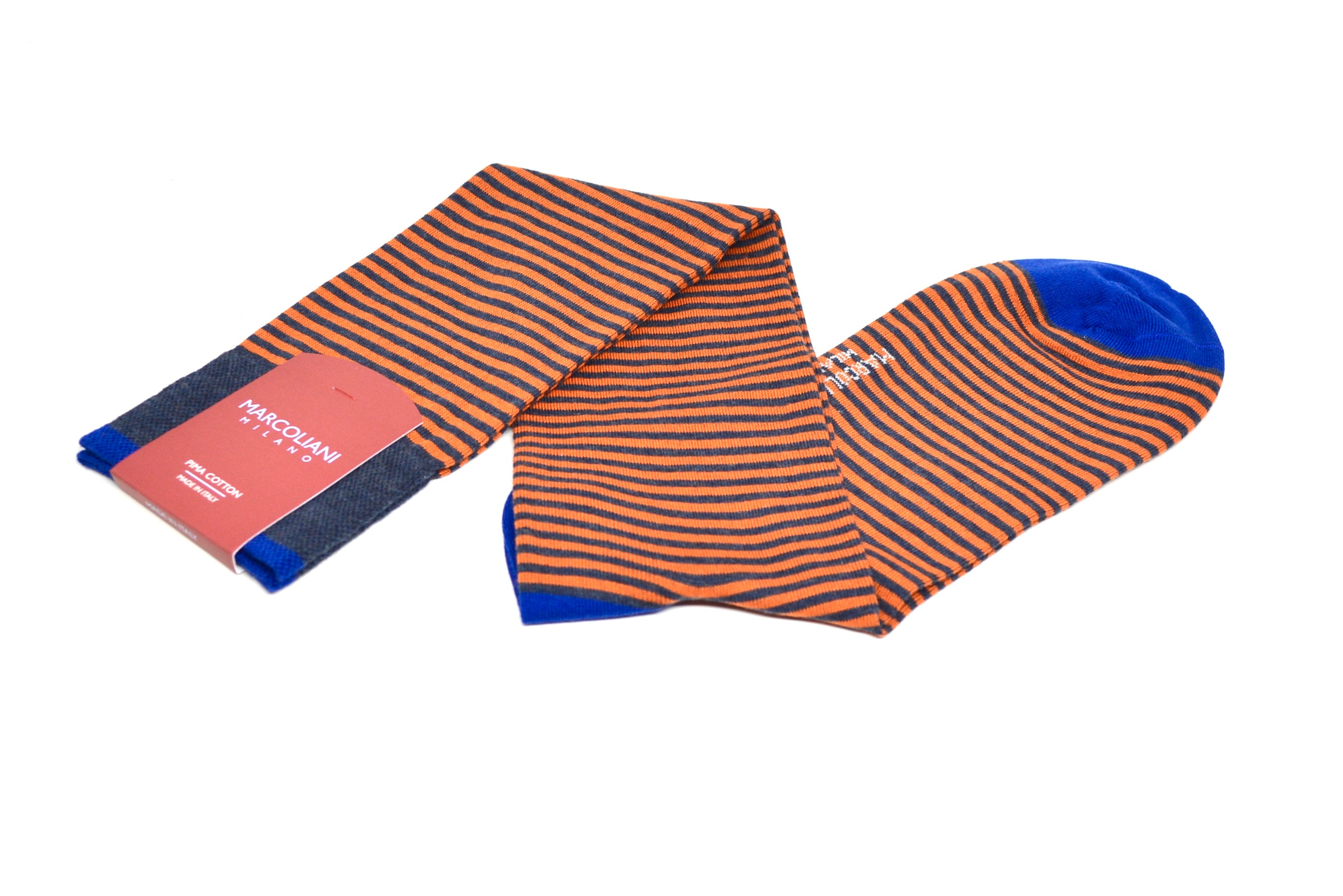 MARCOLIANI - OVER-THE-CALF PALIO STRIPE - ORANGE / DENIM