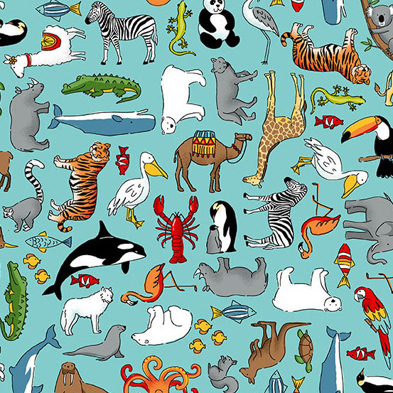 Andover Fabrics Around the World Blue Animals Cotton Fabric TP-2400-B