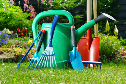 garden tools and watering can