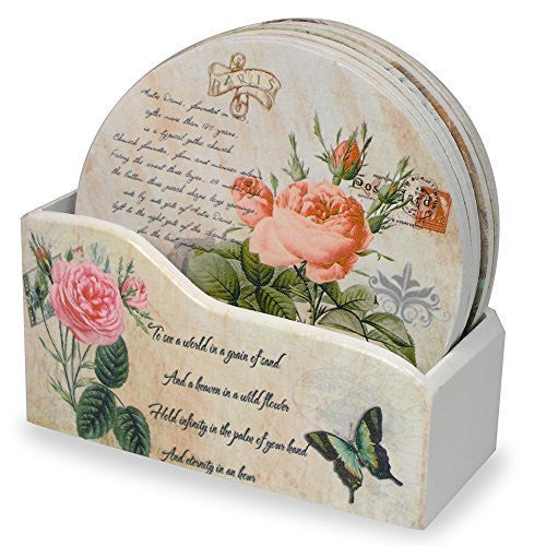 Decorative Coasters Set Of 6 Butterfly And Rose Designs Assorted S Relevant Gifts