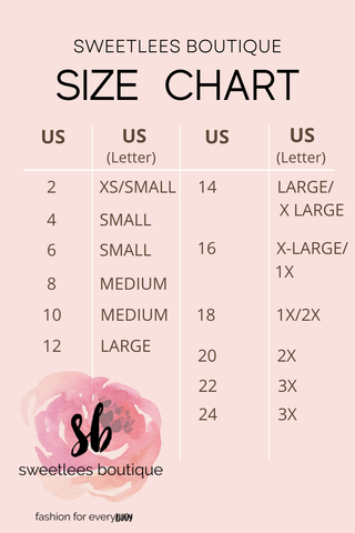 sweetlees boutique size chart