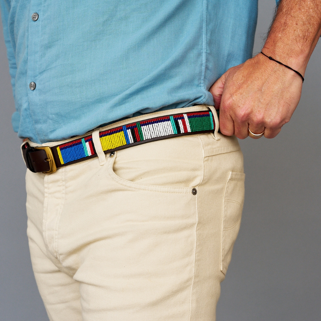 Ubuntu Life Final Sale: Diamond Belt - Blue with Turquoise/Red 36