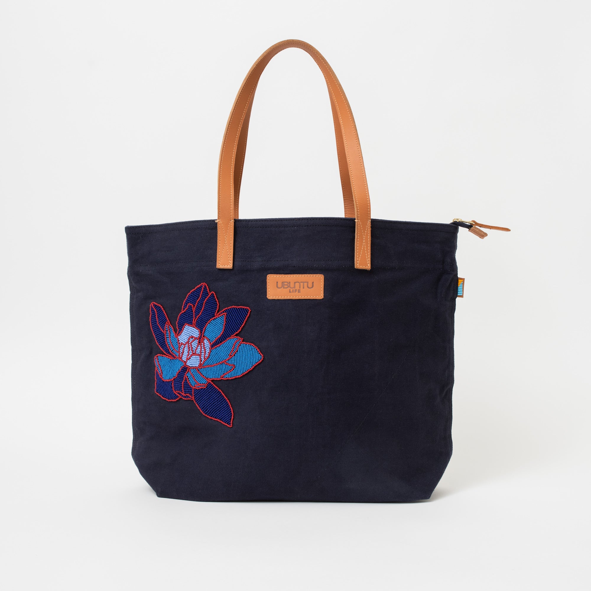 Image of Navy Go-To Tote - Beaded Flower