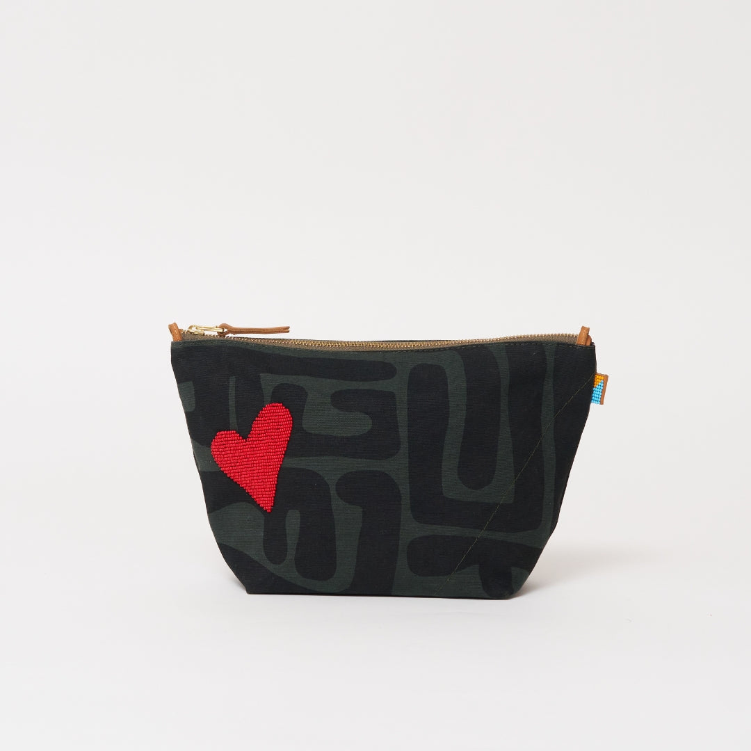 Image of XLarge Convertible Pouch - Safari Kuba with Beaded Red Heart