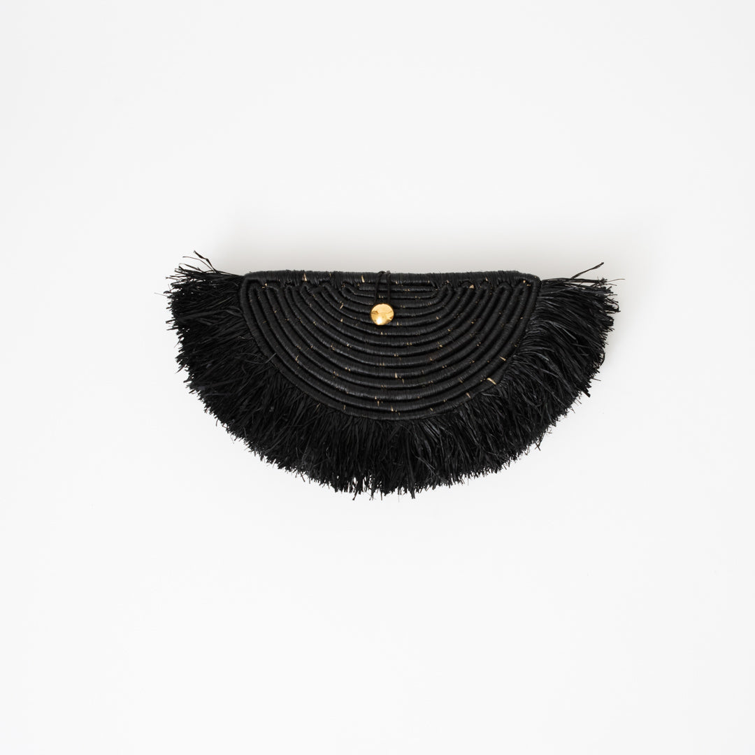 Image of Clutch Bag - Raffia - Black