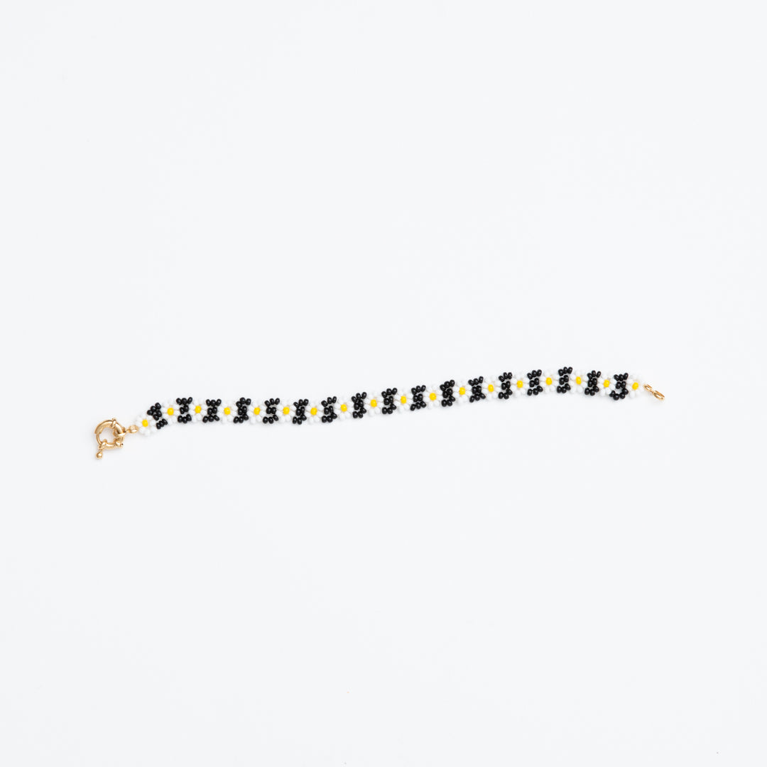 Image of FINAL SALE: Beaded Daisy Chain Bracelet - Black/White/Yellow