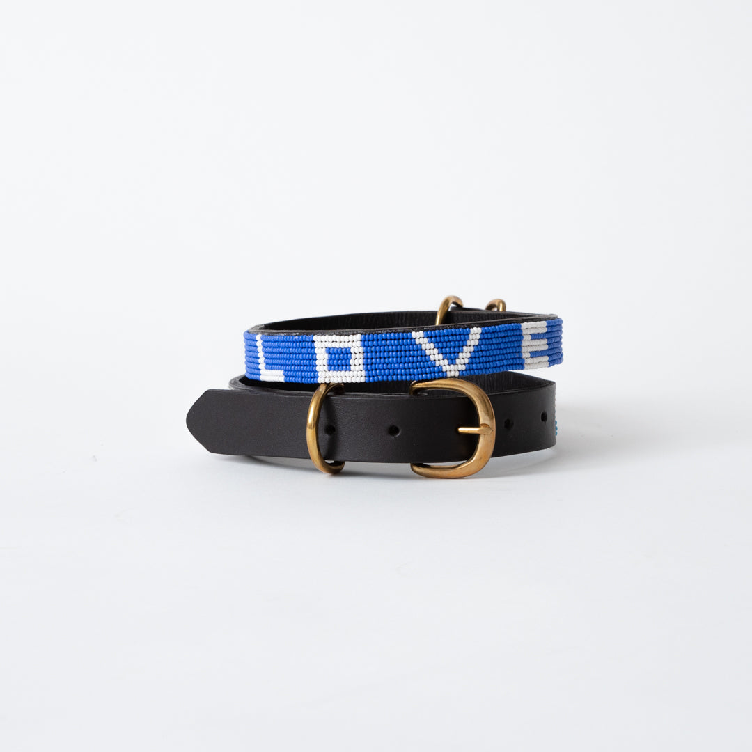 Image of SAMPLE SALE: LOVE Dog Collar - Cobalt/White