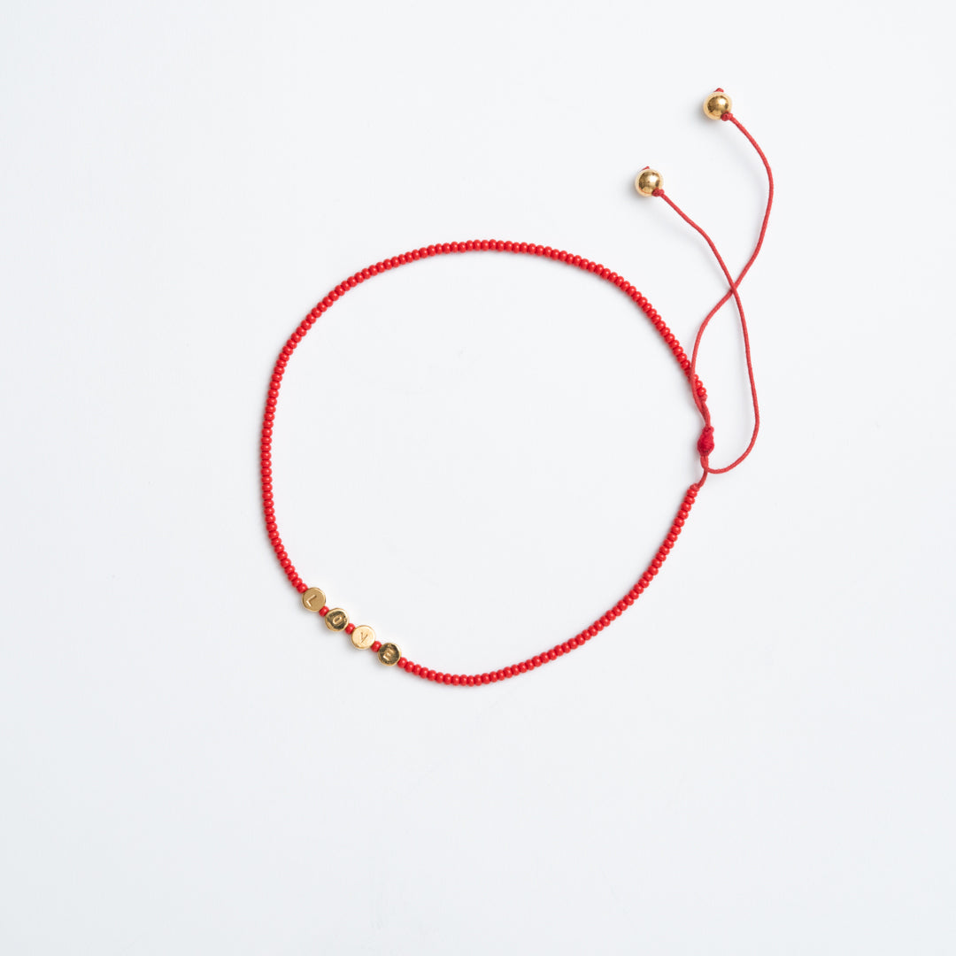 Image of Choker with Round Brass LOVE Beads - Red