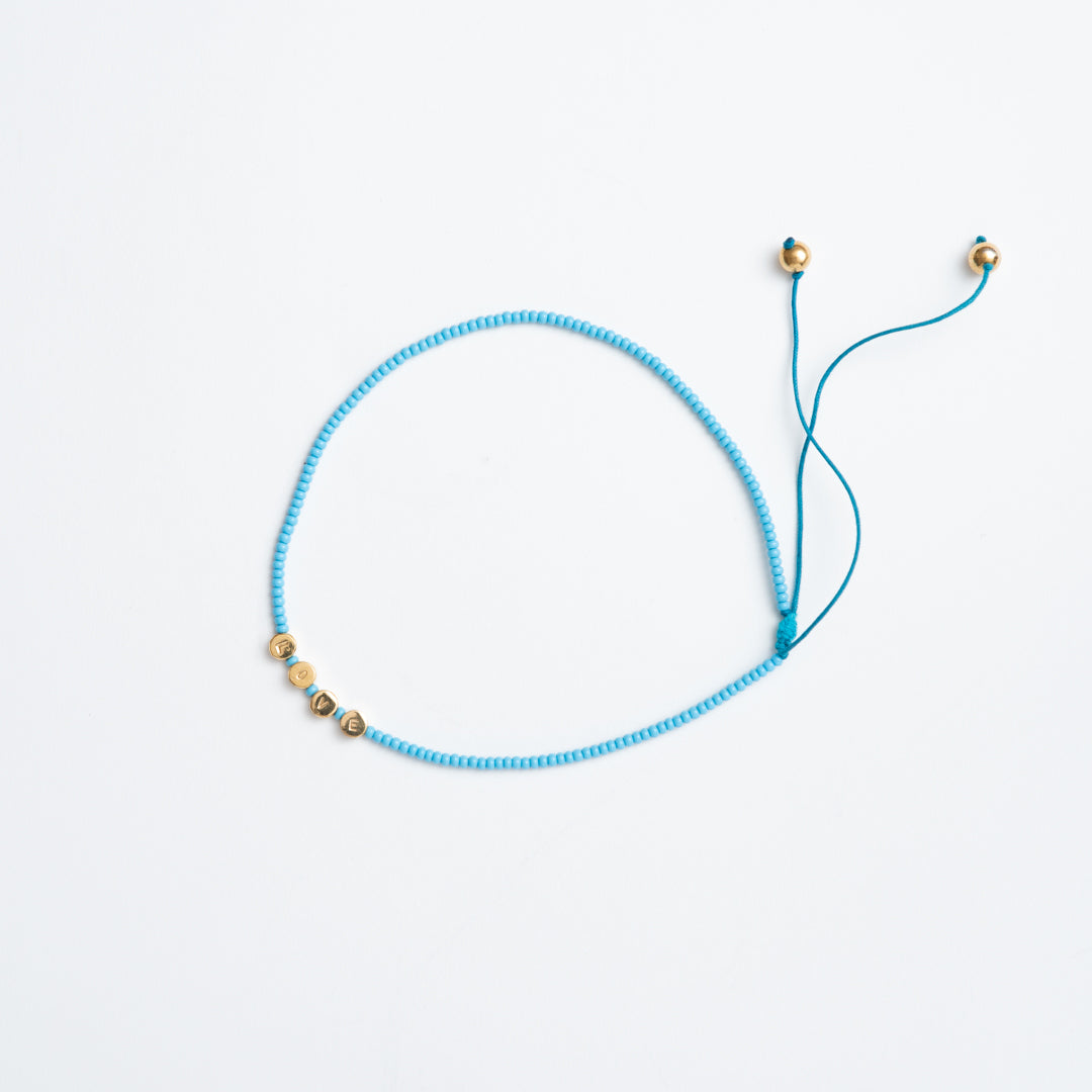 Image of Choker with Round Brass LOVE Beads - Turquoise