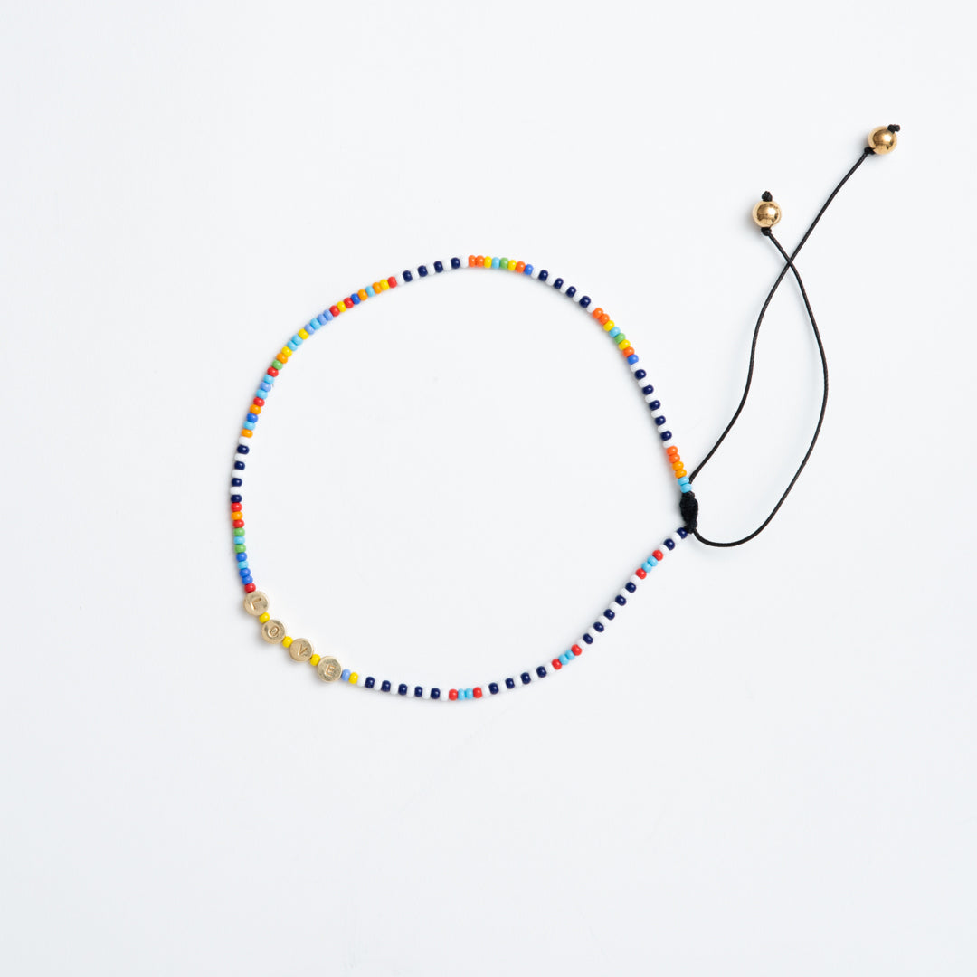 Image of Choker with Round Brass LOVE Beads - Multi Rainbow
